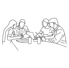 Vector business meeting discussion between the worker. Business training and presentation concept of line art design. continuous line drawing of office workers at a business meeting
