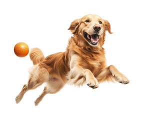 Dog catching ball in air. Isolated on transparent background, png.