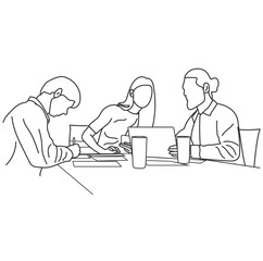 Vector business meeting discussion between the worker. Business training and presentation concept of line art design. continuous line drawing of office workers at a business meeting
