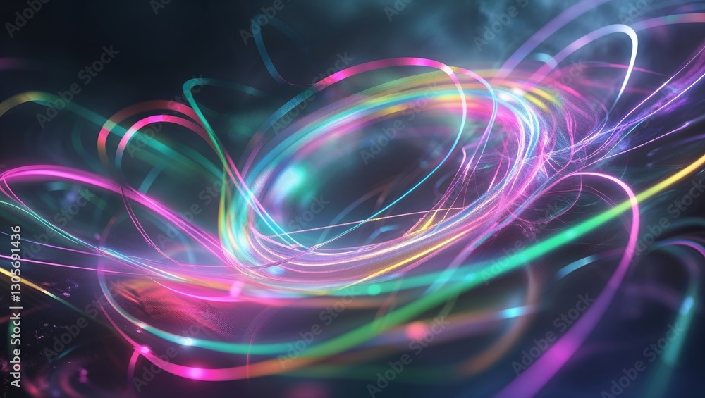 Poster colorful abstract light trails swirl through a darkened space creating a mesmerizing visual effect