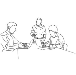 Vector business meeting discussion between the worker. Business training and presentation concept of line art design. continuous line drawing of office workers at a business meeting
