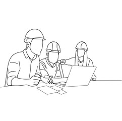 Vector business meeting discussion between the worker. Business training and presentation concept of line art design. continuous line drawing of office workers at a business meeting
