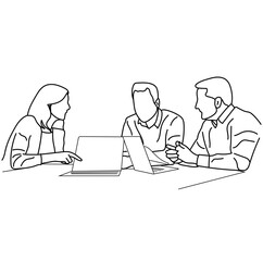 Vector business meeting discussion between the worker. Business training and presentation concept of line art design. continuous line drawing of office workers at a business meeting
