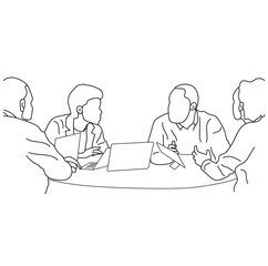 Vector business meeting discussion between the worker. Business training and presentation concept of line art design. continuous line drawing of office workers at a business meeting
