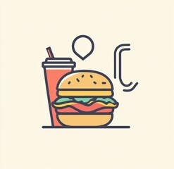 Indulge in tasty burgers and refreshing drinks food court digital illustration vibrant colors top view fast food delight
