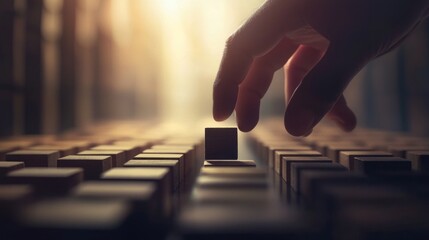 Hand selecting a block from a grid.
