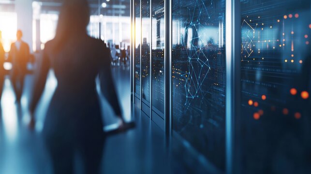 Data center operations corporate office business activity modern environment professional view technology innovation