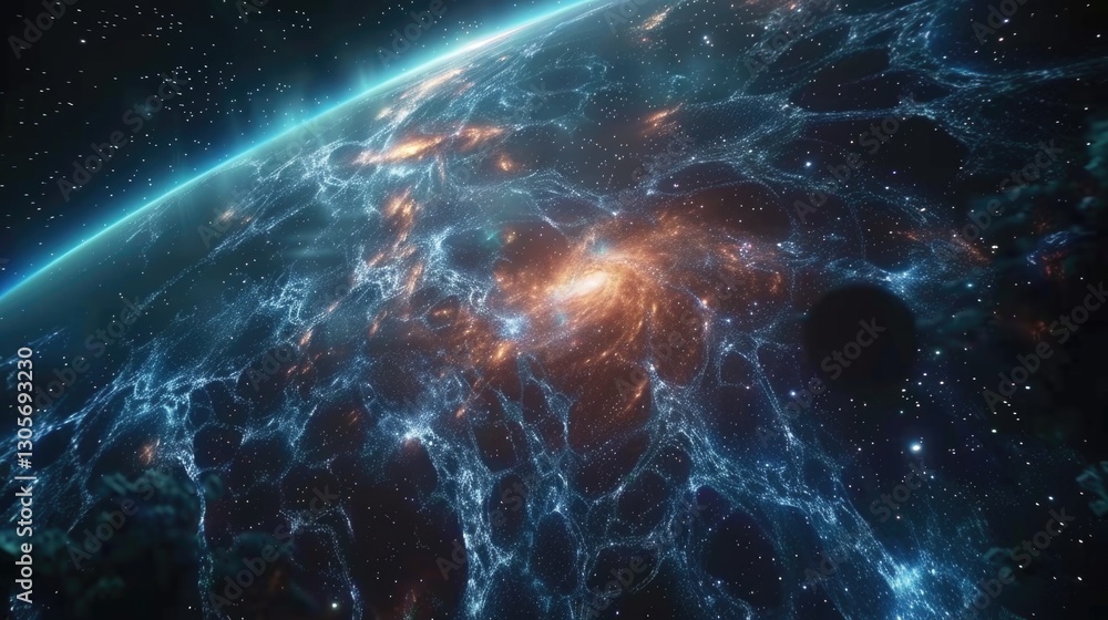 Poster dark screensaver on pc. cyber waves in space. ai generative.