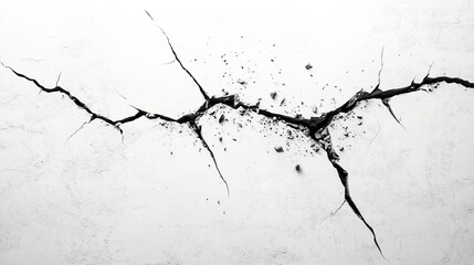 Obraz premium White textured surface with deep cracks and scattered debris, suggesting breakage or destruction, symbolizing fragility, damage, or vulnerability