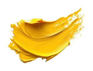 Dynamic yellow paint stroke on. Isolated on transparent background, png.