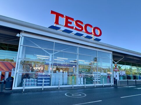 Bordon, UK - January 25, 2025: Tesco superstore in Bordon, Hampshire, England. 