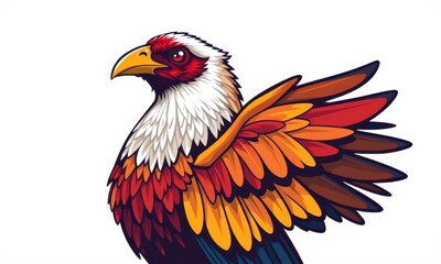 Fototapeta premium Vibrant and Detailed Vector Illustration of a Majestic Mythical Bird with Brightly Colored Plumes and a Dynamic Pose on a Clean White Background