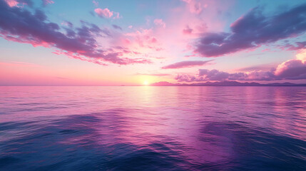 Obraz premium Dreamy sunset over a calm ocean, ideal for travel brochures, meditation apps, or serene lifestyle blogs. Perfect for summer events and relaxation themes.