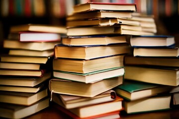 Stacked books on a table create a cozy reading atmosphere.