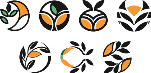Minimalist Nature Logos - Abstract Leaf Designs with Circular Organic Shapes for Modern Eco Branding