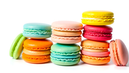 a colorful stack of assorted macarons, a close-up shot of a pile of delicious macarons