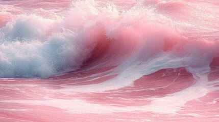 Fototapeta premium Pink ocean wave crashing, coastal sunrise, seafoam, peaceful background, nature imagery