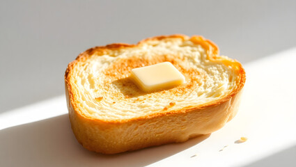 a close-up shot of a slice of toast with a pat of butter