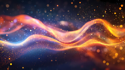 Softly glowing luminescent particles oscillate in an abstract wave of light and color, luminous oscillation, shimmering aura. Luminescent - Ocean. Illustration