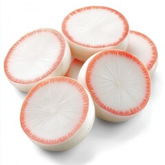 Fresh Organic Radish Slices - Healthy Vegan Culinary Ingredient for Salads and Appetizers. White background with clipping path 