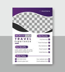 modern travel agency business flyer design with minimal layout, editable premium vector template