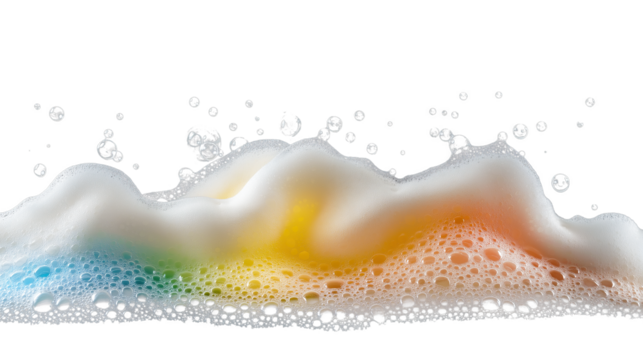 Playful and Colorful Soap Foam Floating on Transparent Background 