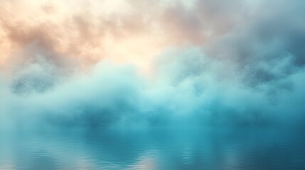Obraz premium Misty clouds reflecting on a serene water surface