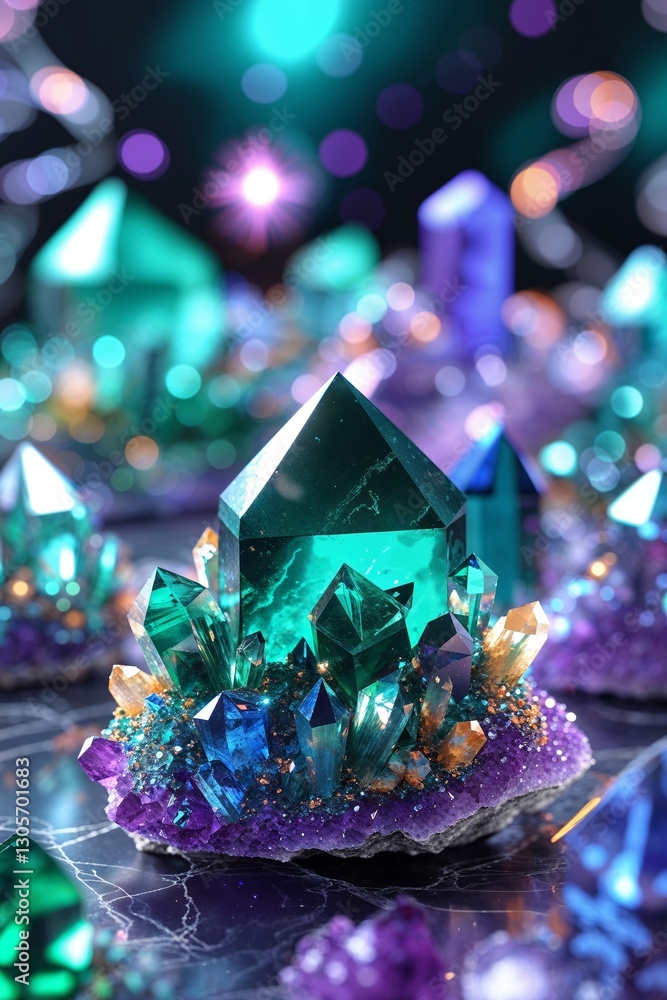 Poster vibrant crystals sparkling under soft light, creating a mesmerizing and colorful display of nature's