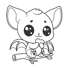 Cute bat animal image design brings heart, for coloring