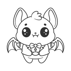 Cute fat bat animal wearing a bow tie, for coloring