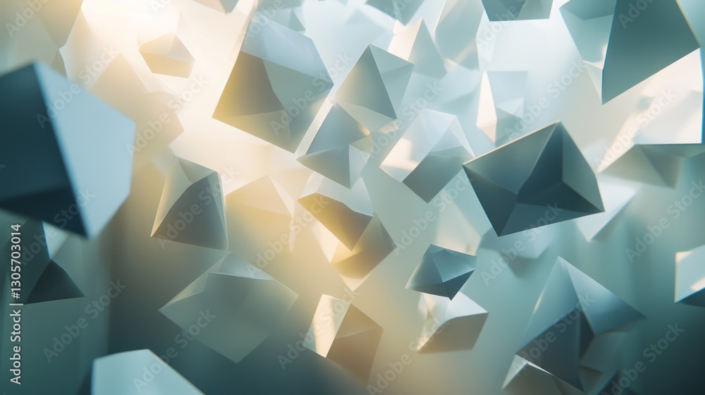 Poster abstract 3d rendering of floating geometric shapes.