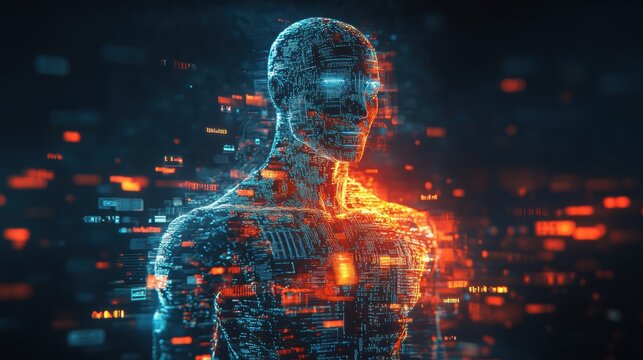 High tech background template design with theme of humanoid robot.