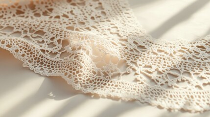 Fototapeta premium Elegant Beige Lace Fabric Texture Detail Closeup Shot