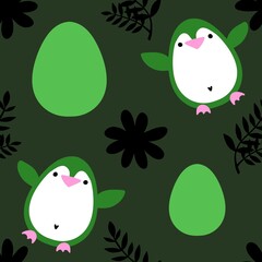 Easter animals seamless penguin and eggs pattern for wrapping paper and fabrics and linens and spring kitchen textiles