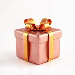 Obraz premium Metallic Pink Gift Box with Golden Ribbon and Decorative Bow