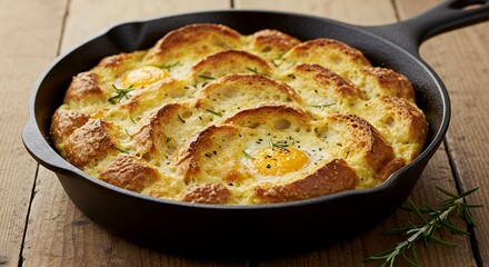 Baked Eggs in Toast Cups in Cast Iron Skillet Delicious Breakfast Food