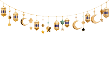 Decorative String of Festive Lanterns, Stars, and Crescent Moons