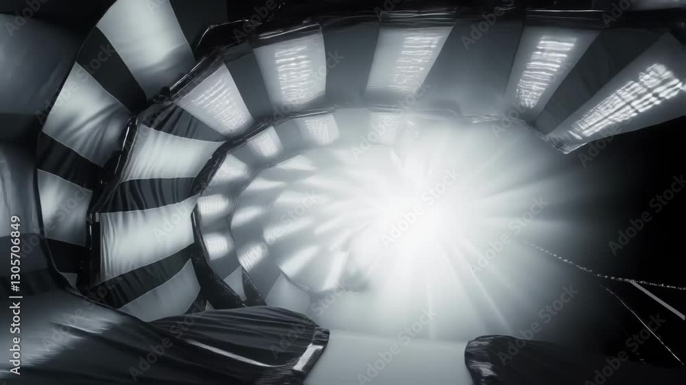 Poster futuristic tunnel revealing geometric patterns through immersive light design with sharp contrast be
