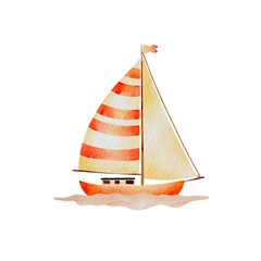 Vector watercolor sailboat isolated on white. Seascape scene in sketch style
