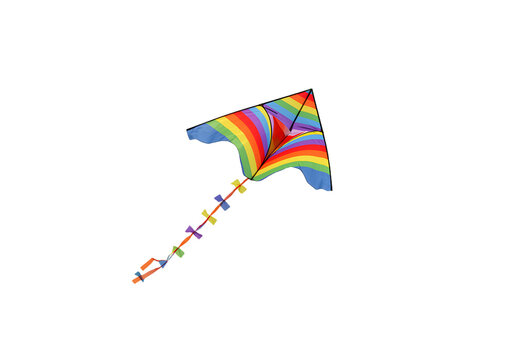Vibrant Rainbow Kite Soaring Through Clear Sky on a Sunny Day, Symbolizing Joy and Freedom of Outdoor Activities