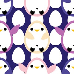 Easter animals seamless penguin and eggs pattern for wrapping paper and fabrics and linens and spring kitchen textiles