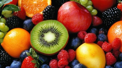 A colorful assortment of various fruits and berries arranged together.
