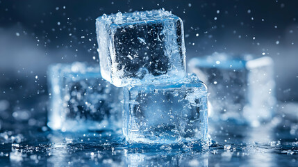 Ice cubes, water, dark background, refreshing drink