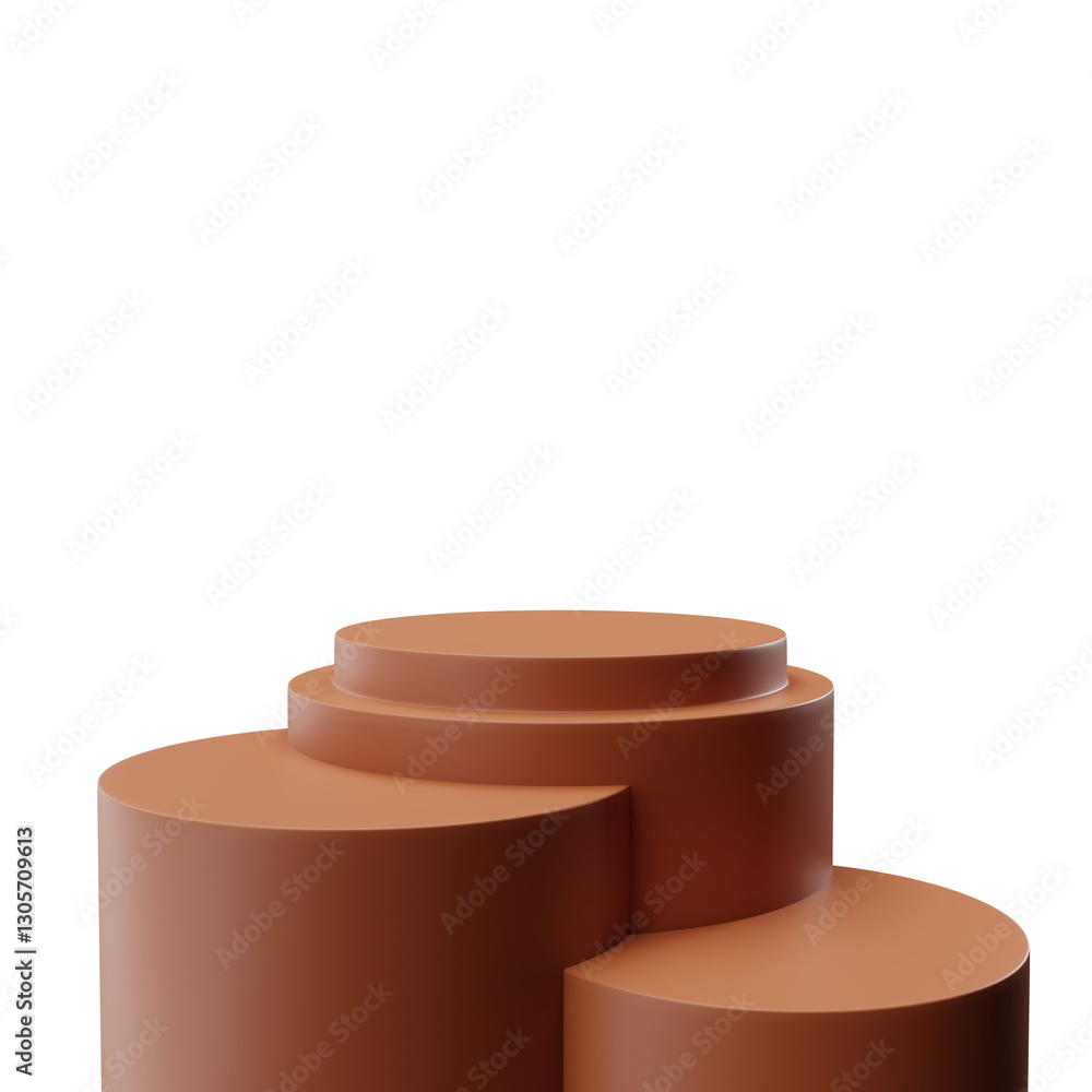 Aufkleber 3d rendering realistic minimal 3 stacking cylinder shape geometric brown podium for product showcase