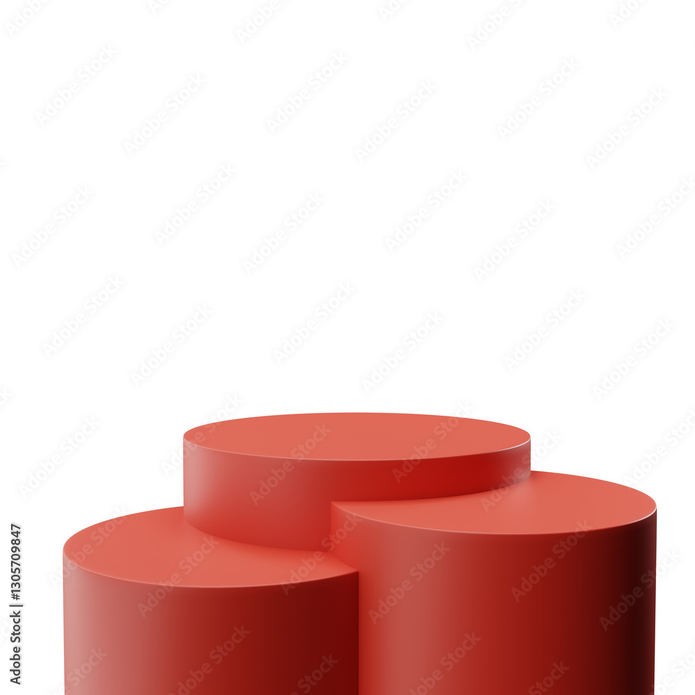 Poster 3d rendering realistic minimal 3 stacking round shape geometric red podium for product showcase and 