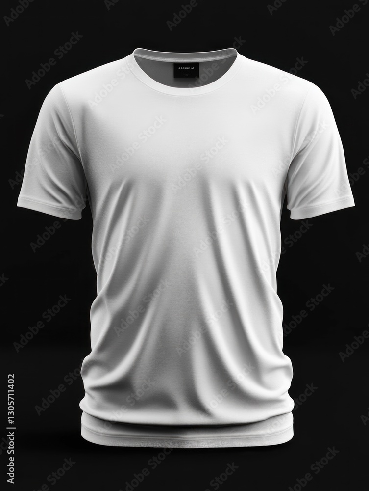 Poster plain white t-shirt shown from the front, designed for showcasing styles and textures, against a dar