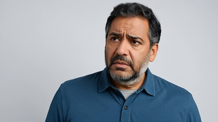 Fototapeta premium Middle age hispanic man standing over isolated background skeptic and nervous, frowning upset because of problem. negative person.