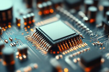 Technology microchip in detail against dark background