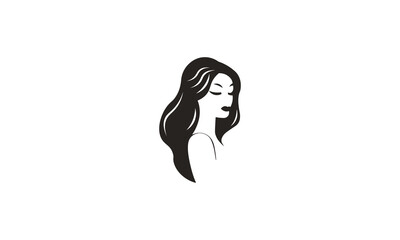Minimalistic woman with messy long hair logo design