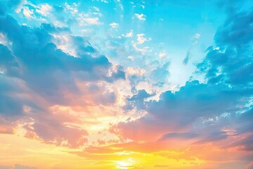 Obraz premium A sunset sky filled with vibrant clouds, offering a tranquil backdrop